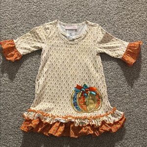 Girls' Cream and Orange Dress w/Pumpkin Design